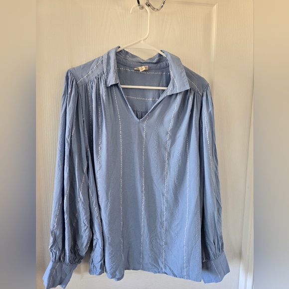 a.n.a Sky Blue V-Neck Blouse - Picture 1 of 14